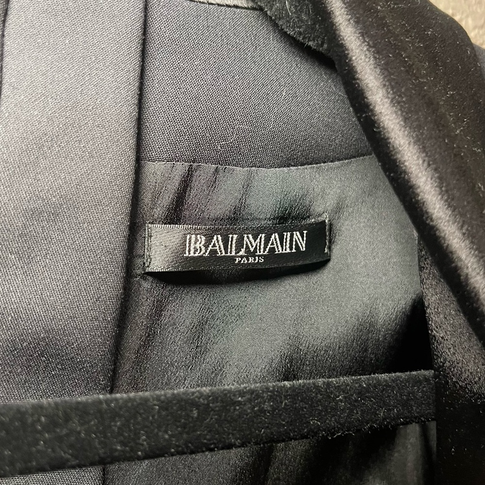 BALMAIN | NWT! Satin-trimmed button-embellished wool-blend cady jumpsuit sz: 34 - Picture 8 of 15
